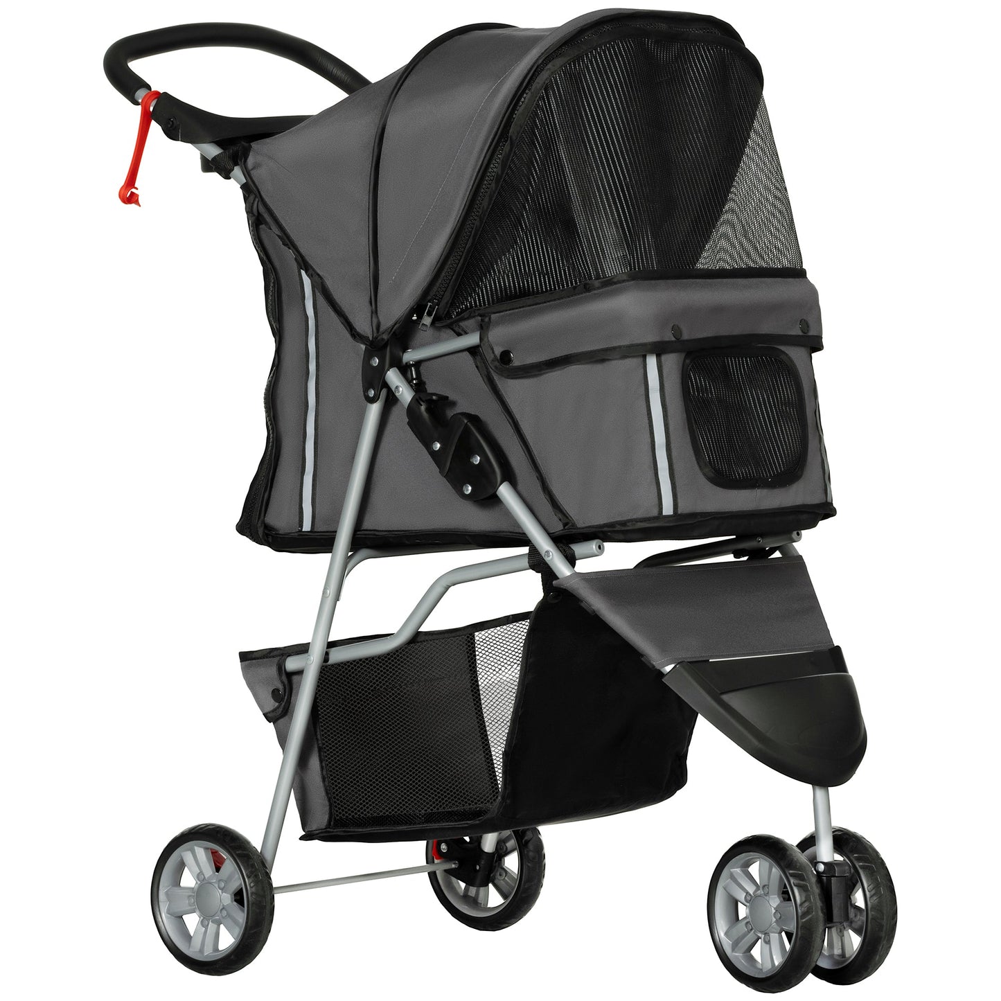 3 Wheel Pet Stroller for Small and Miniature Dogs, Charcoal Grey-0