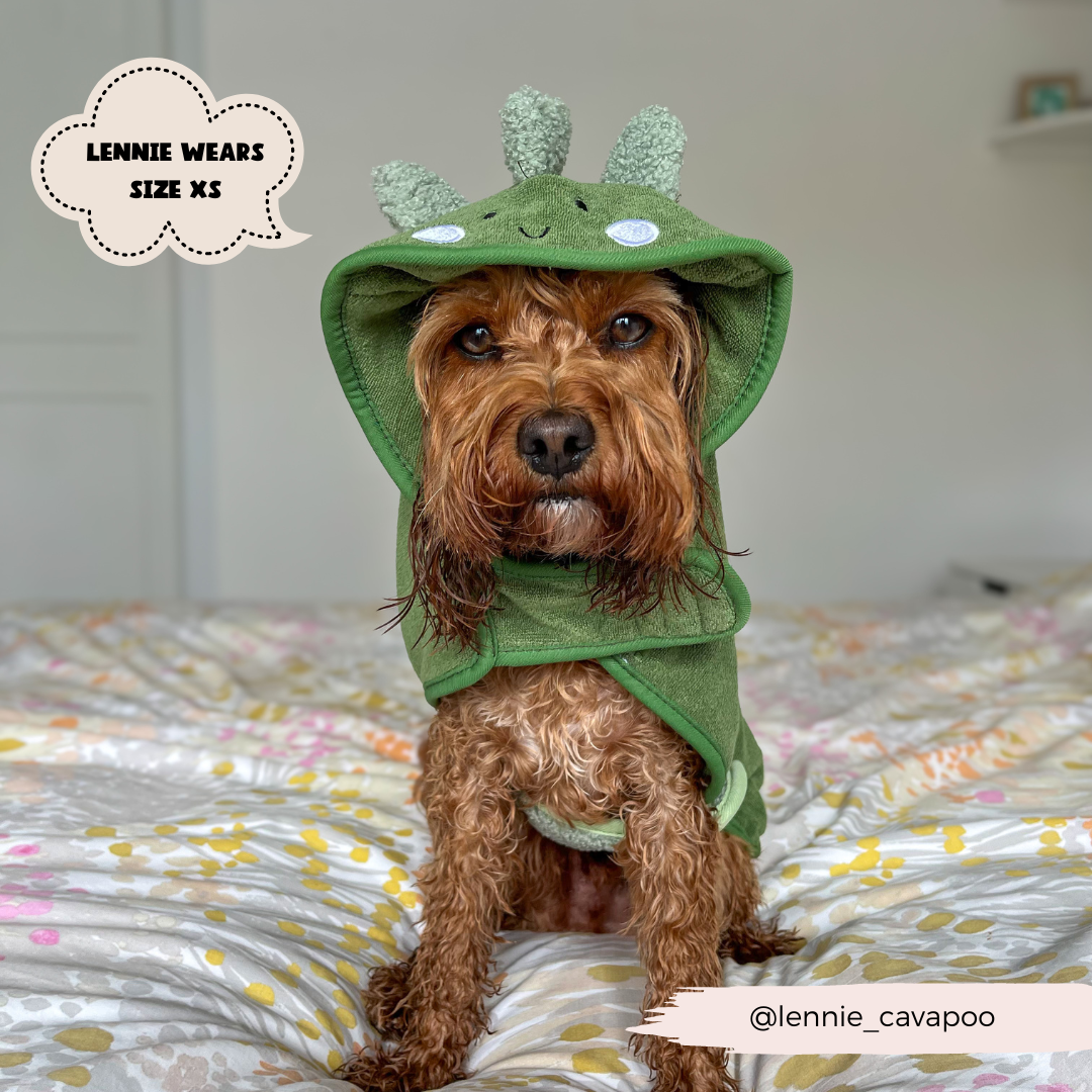 Dinopup Dog Drying Robe – Soft Microfibre Bathrobe with Dino Design