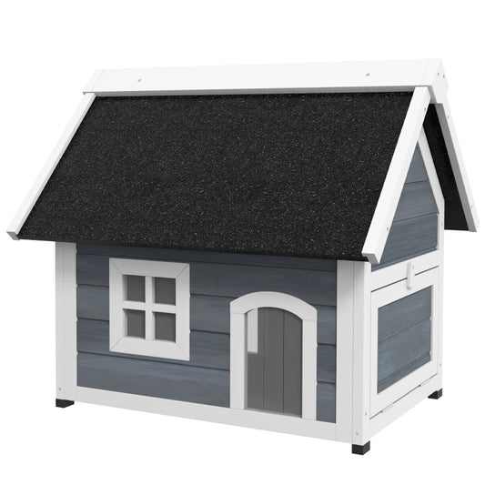 Outdoor Cat House, Wooden Feral Cat Shelter Waterproof Hide House with Openable Asphalt Roof and Three Doors, 77 x 57.5 x 68cm, Grey | PawHut-0