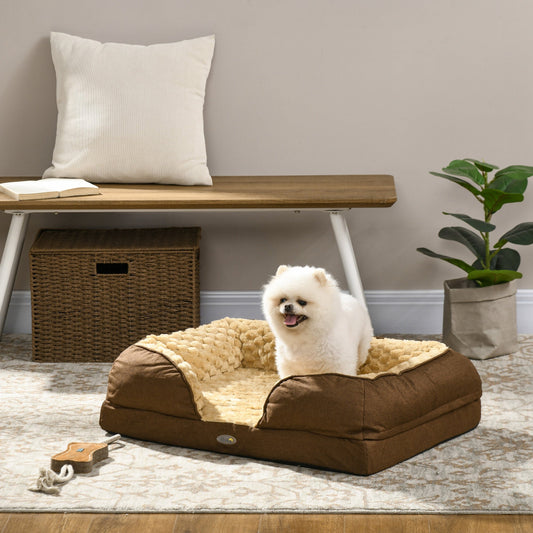 Calming Dog Bed Pet Mattress w/ Removable Cover, Anti-Slip Bottom, for Small Dogs, 70L x 50W x 18Hcm - Brown-1