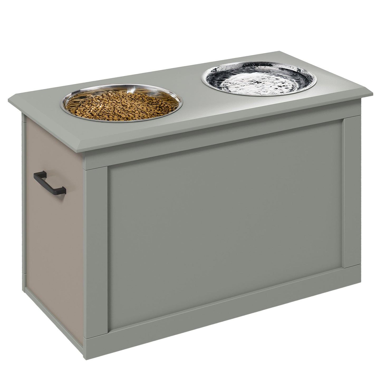 Raised Dog Bowls Pet Feeding Storage Station with 2 Stainless Steel Bowls Base for Large Dogs and Other Large Pets, Grey-0