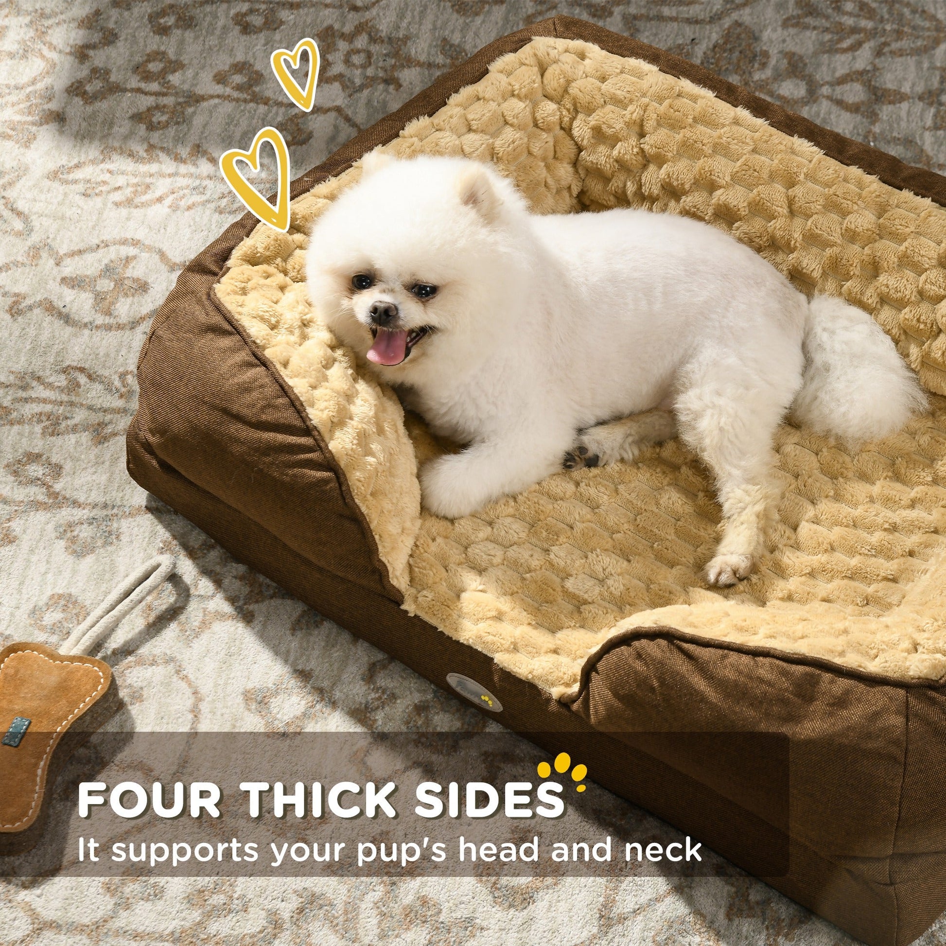 Calming Dog Bed Pet Mattress w/ Removable Cover, Anti-Slip Bottom, for Small Dogs, 70L x 50W x 18Hcm - Brown-4
