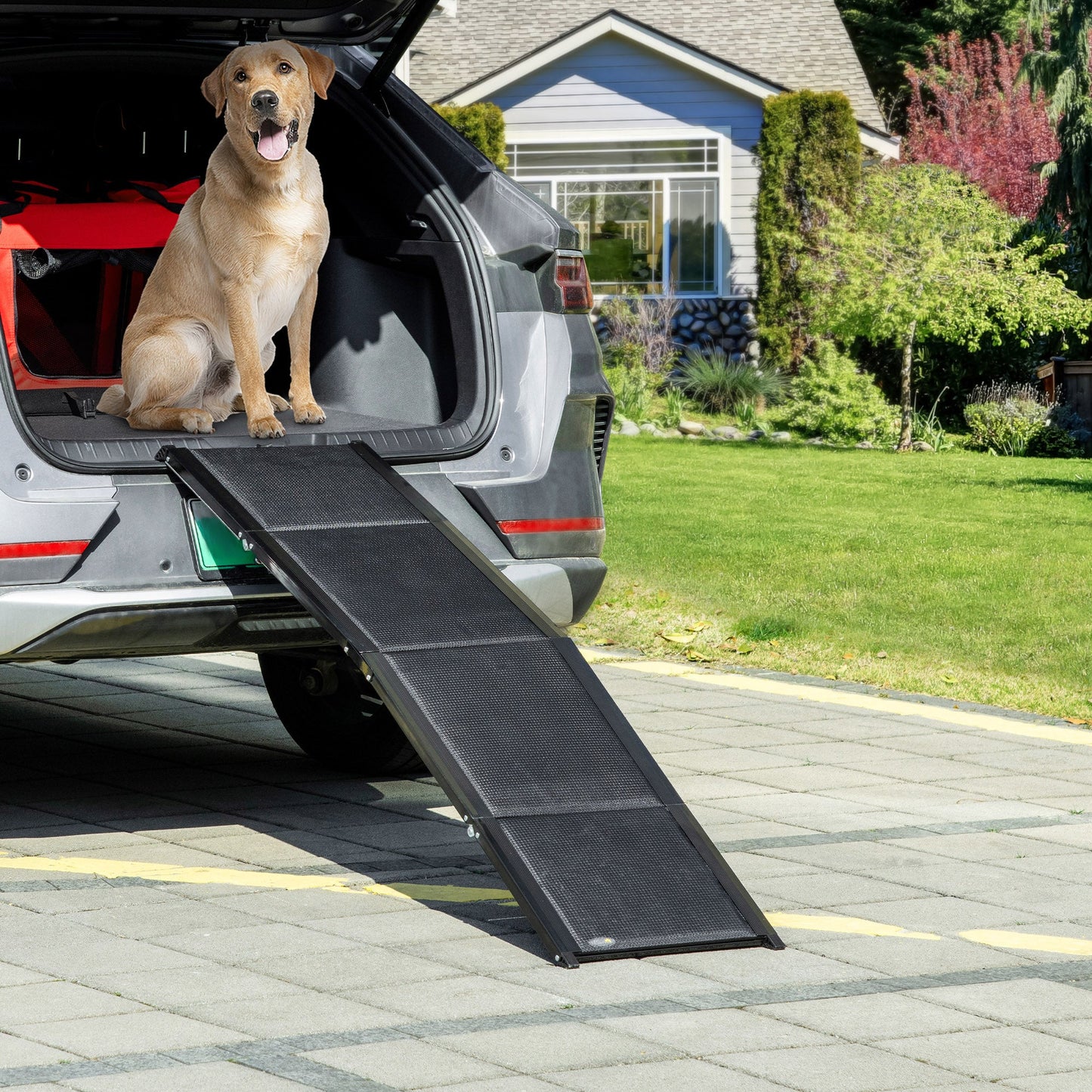 Folding Dog Ramp for Car for Extra Large Dogs, Portable Pet Ramp with Non-slip Surface, Aluminium Alloy Frame-1